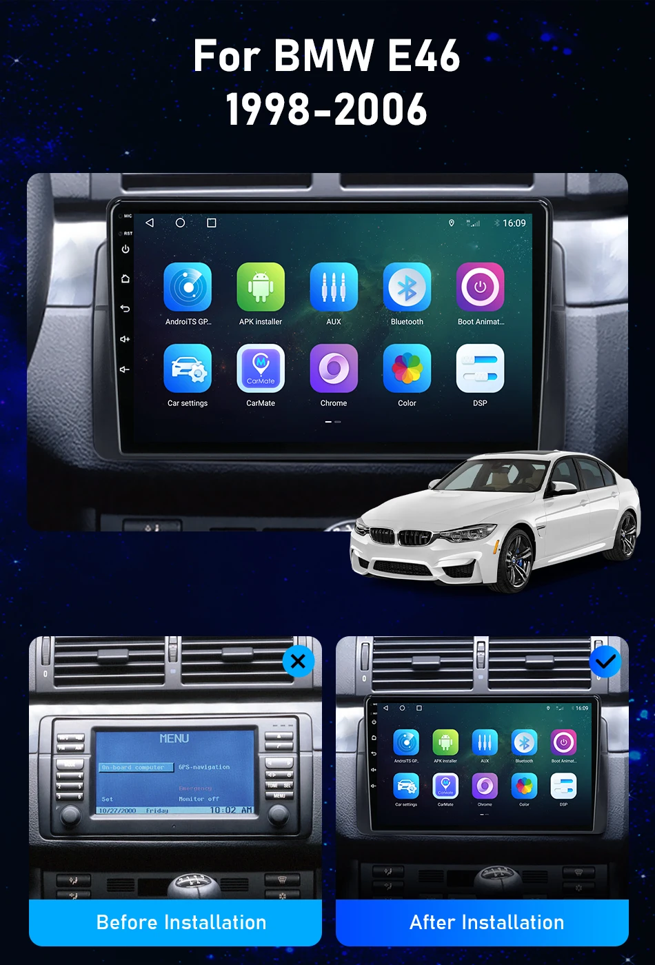 Srnubi Autoradio Multimedia-Player für BMW E46 M3 X5 1998-2006 Kabelloses CarPlay Android Auto Stereo GPS RDS 4G WIFI Head Unit – Detail 2