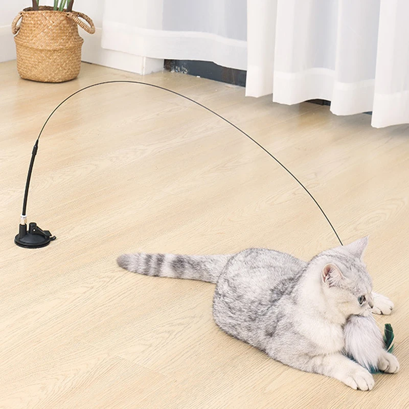 Interactive Cat Toy Funny Simulation Feather with Bell Cat Stick Toy for Kitten Playing Teaser Wand Toy Cat Supplies