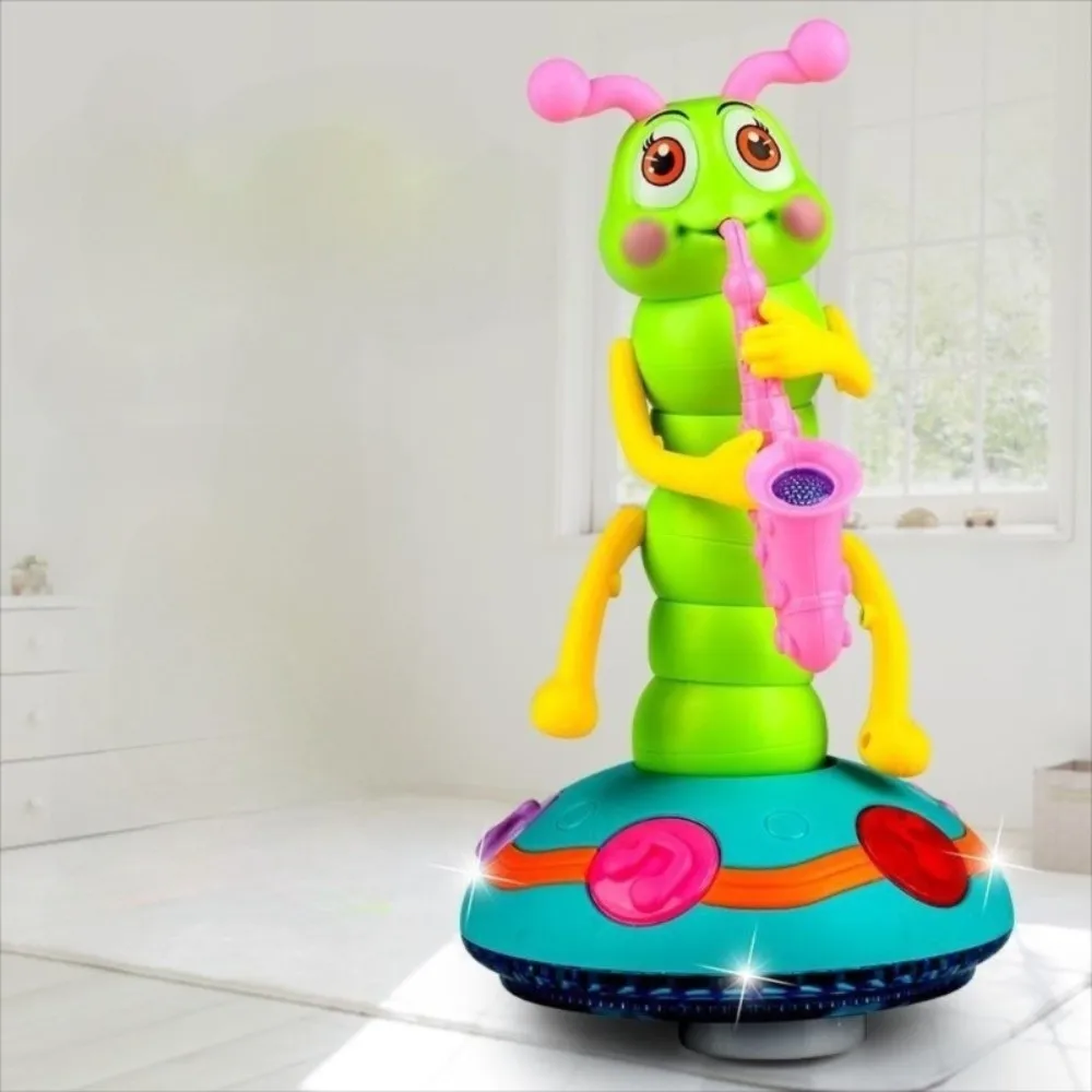 Plastic Saxophone Caterpillar Toy LED Simulation Electric Music Toy Movable Collection Dancing Caterpillar Toy Desktop Ornament