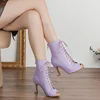 SWDZM  Latin Dance Shoes Women Ballroom Suede Sole Tango Modern Practice Mesh Boots Lace-Up Customize 5-10CM High Heeled 3