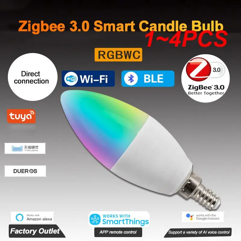 

Умная лампа-свеча Tuya Zigbee E14 E12, 1-4 шт.