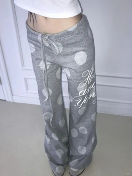 Y2k Vintage Polka Dot Letter Print Long Pants Women Casual Low Waist Hot Girl Japanese Retro Pants Steerwear Drawstring 2026