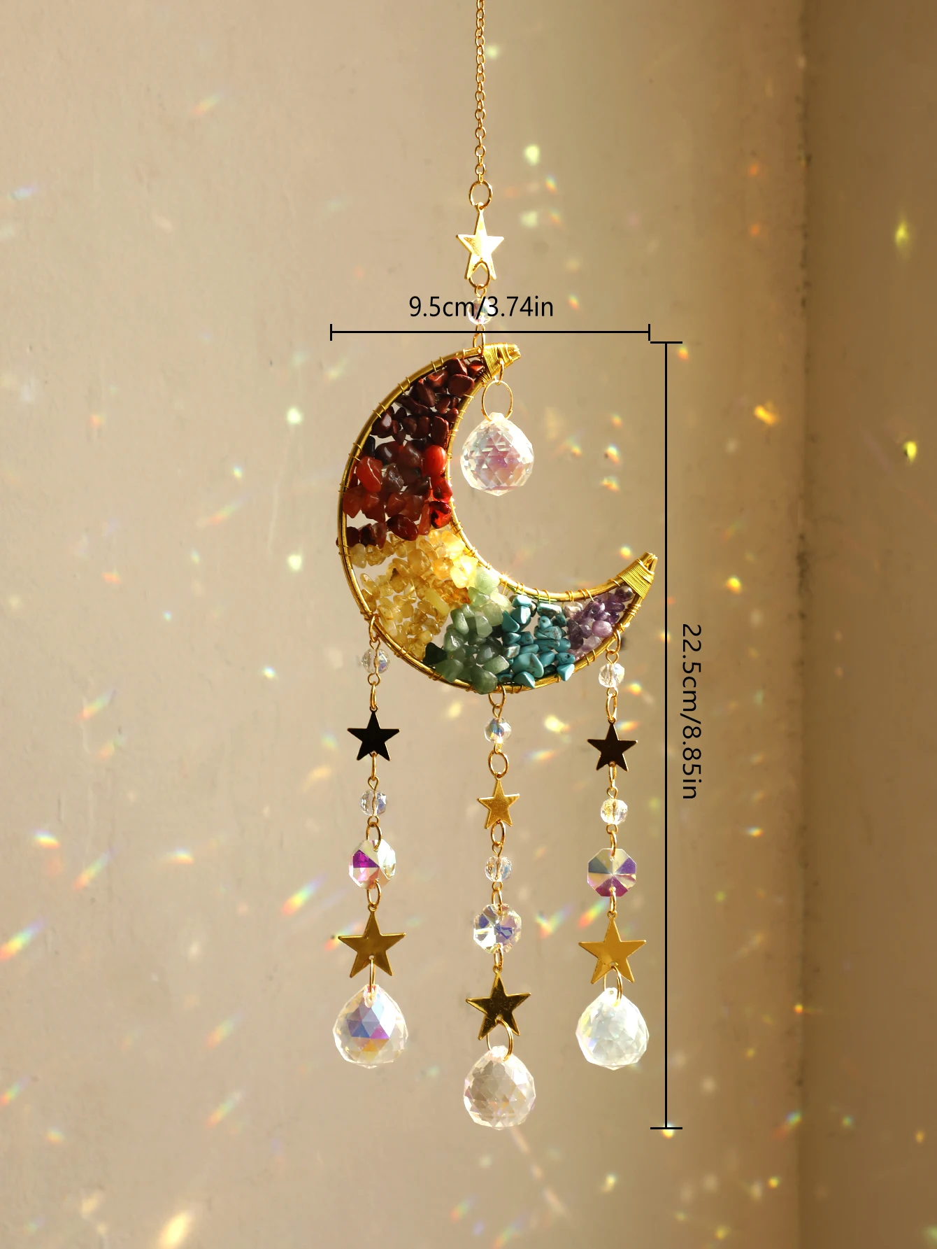 Moon Star Crystal Suncatcher Hanging Decoration Rainbow Maker Natural Stone Light Catcher for Window Outdoor Room Ornament Gift