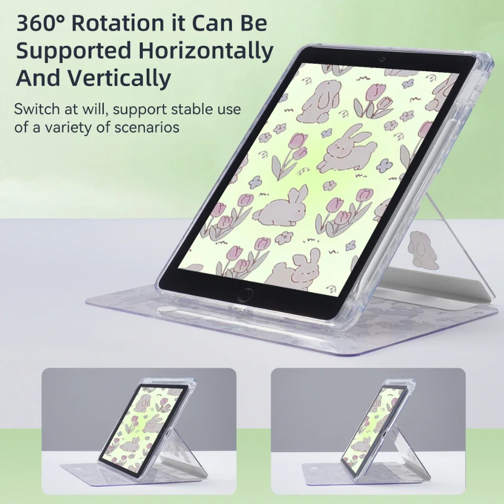 Transparent 360° Rotating Case for iPad Pro, Air, and Mini