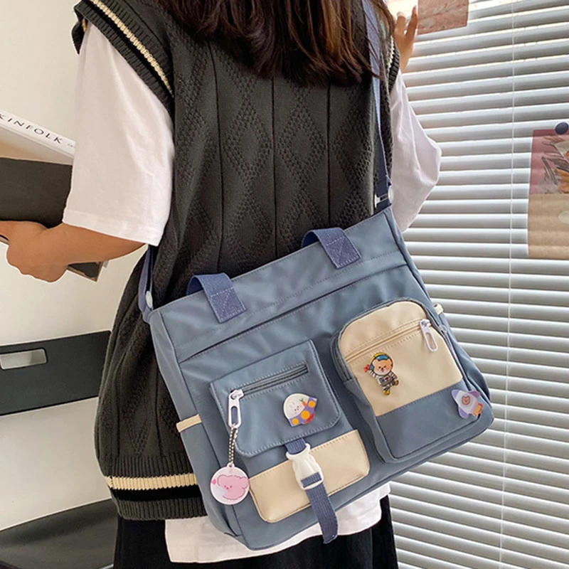 Bolso escolar Kawaii con múltiples bolsillos para mujer, bolso de hombro para estudiantes universitarios japoneses, a la moda, tipo mensajero, para libros|Bolsos de - AliExpress