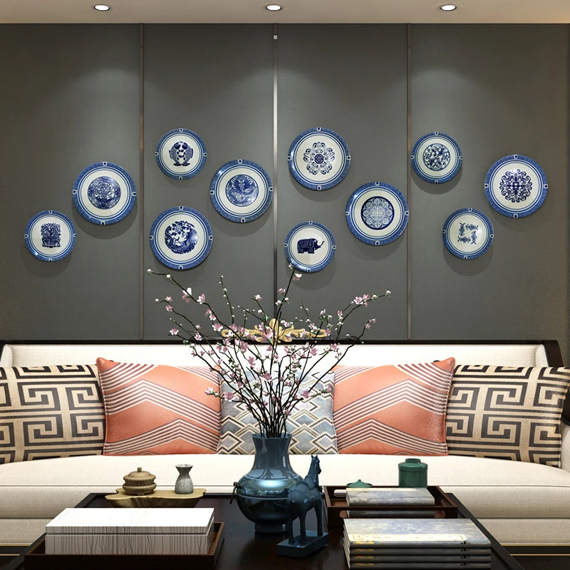 Chinese Style Blue and White Porcelain Ceramic Hanging Tray,Living Room Walls Light,Luxury Creative Decorations,Restaurant Ceram 2