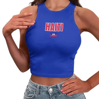 Hot Girls Custom Haiti Flag Logo Crop Top Sleeveless Sexy Sport Gym O Neck Casual Plain Color Crop Tank Top for Teenager 1