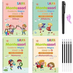 Magical Spanish Calligraphy Workbook for Kids - Reusable Educational Practice Notebook (4 books)