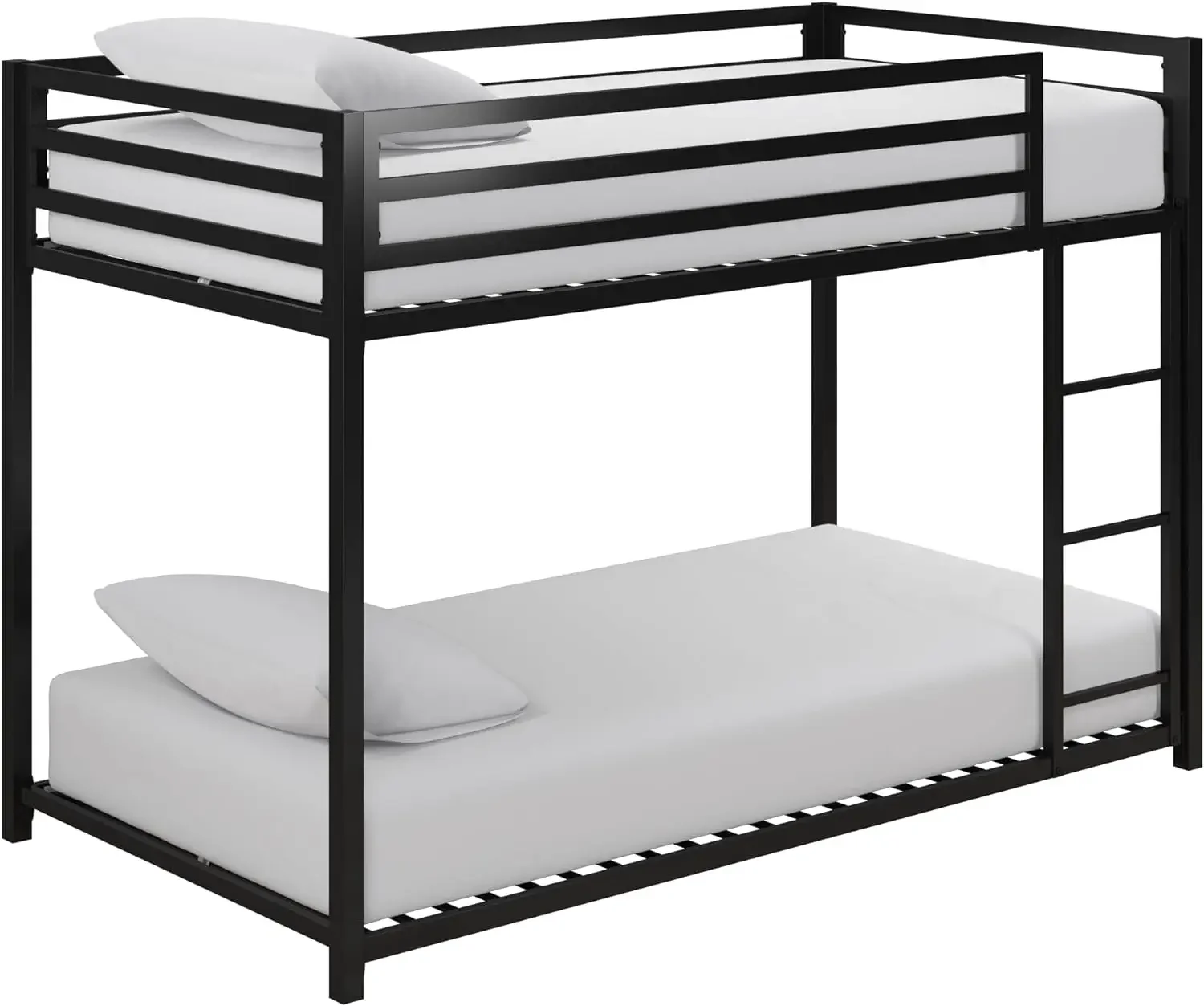 DHP Miles Low Metal Bunk Bed Frame for Kids, With Built-in Ladder, High Guardrail and Metal Slats, Floor Bed Bottom Bunk, No Box 5