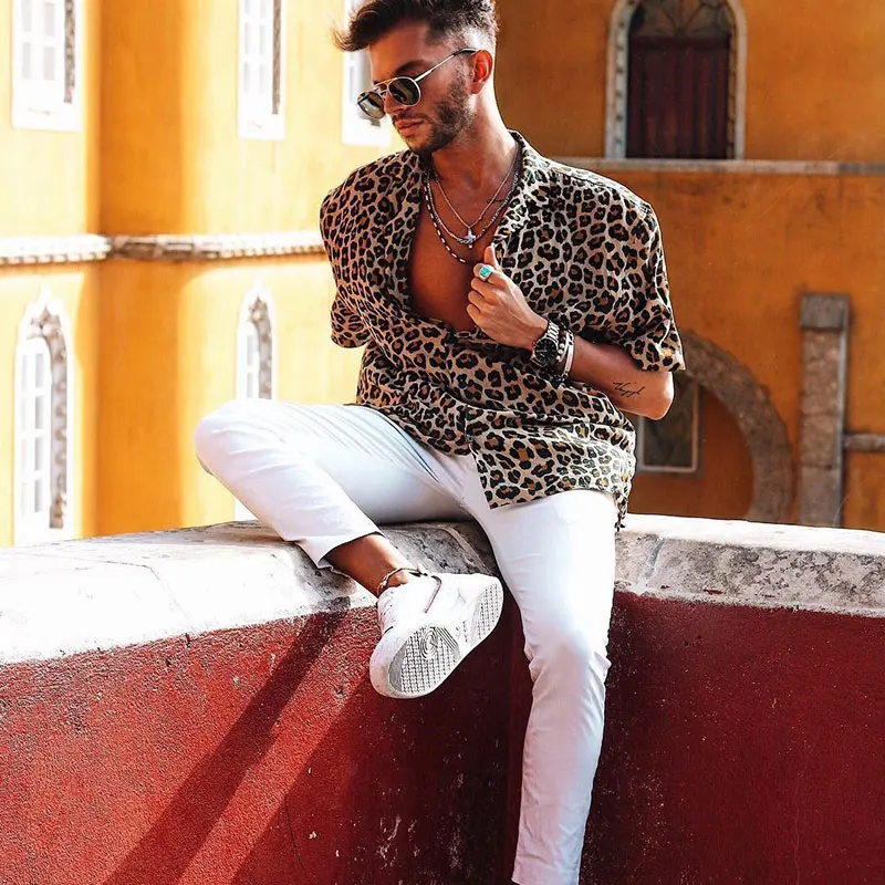 2024 Fashion Trend 3d Leopard Print Shirts Men Hawaiian Loose Breathable Clothes Hip Hop Streetwear 2