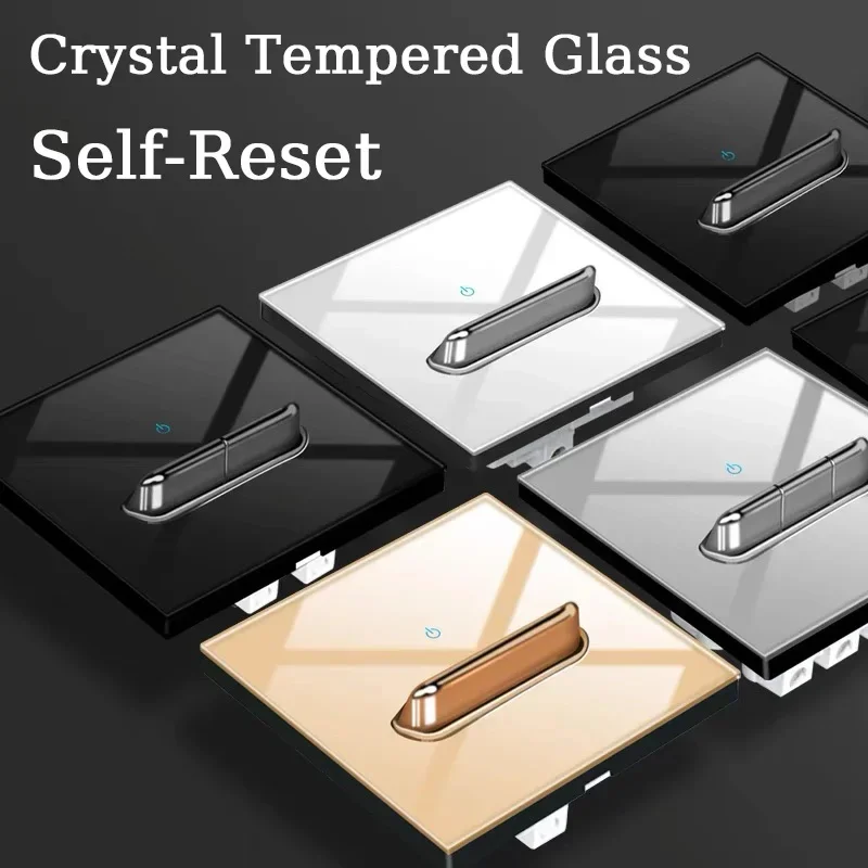 Self-reconjunto Painel Interruptor de Vidro Temperado Indicador Led Europeus Britânicos Franceses Parede Padrão Gang Way Outlets