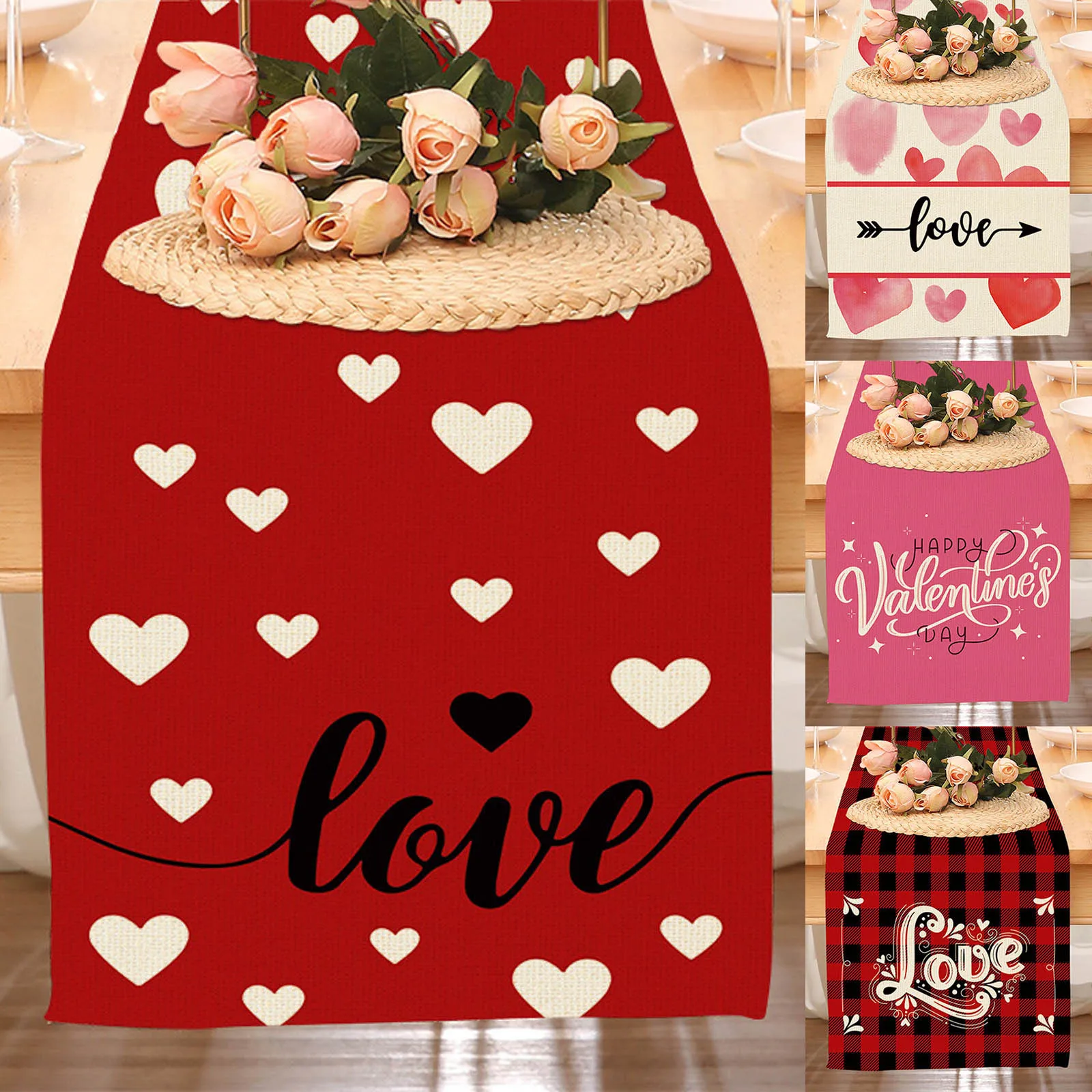 

Valentine's Day Table Flags Festive Love Printed Home Decor Tablecloths Party Atmosphere Decoration Props Christmas round Table