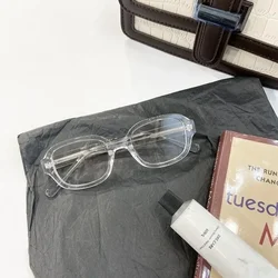 Vintage Y2K Retro Red Square Frame Blue Light Blocking Glasses (Transparent)