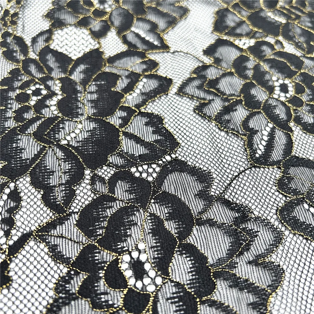 3y/lot Width 21cm Black Gold Elastic Lace Trim 4