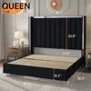 Queen Size Bed Frame with 58" Tall Headboard, Velvet Upholstered Platform Queen Size Bed Frame 2
