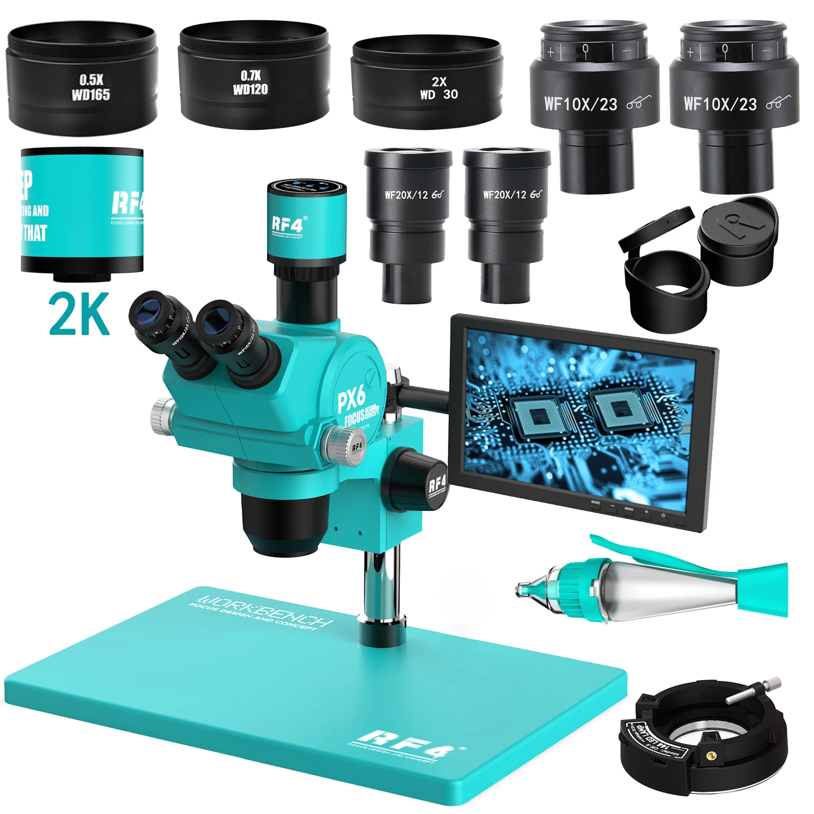 RF4-PX6 휴대폰 수리 현미경 HDMI 4K 고화질 카메라 및 10인치 디스플레이 화면 확대경