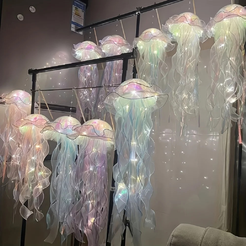 1pc Handmade DIY Jellyfish Lantern, Upgraded Thick Material, Decorative Hanging LED Light, Room Decoration Light 6