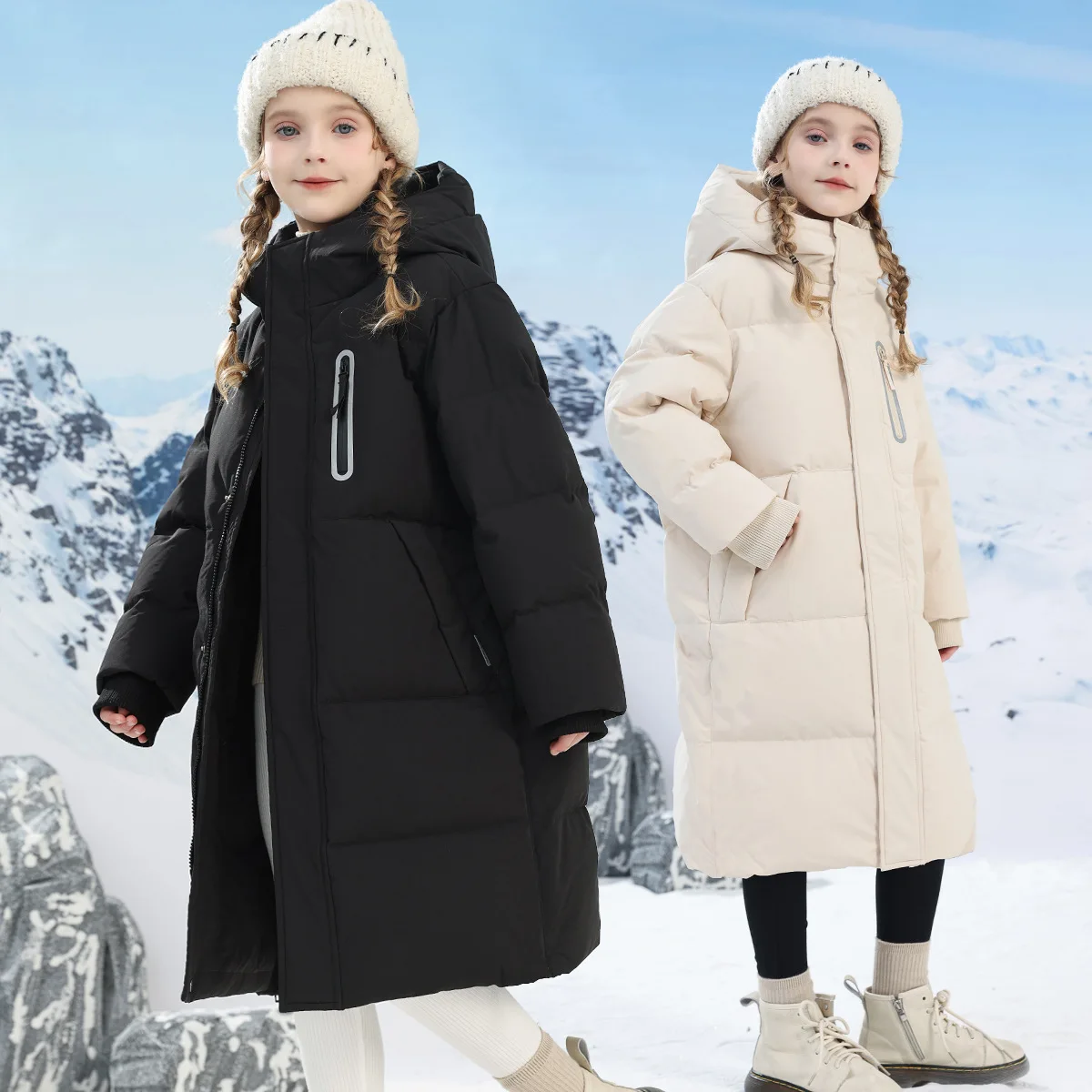 Children Clothing Winter Down Cotton Jacket For Girls Over Knee Thick Snowsuit Kids Warm Parka Black Red White TR291