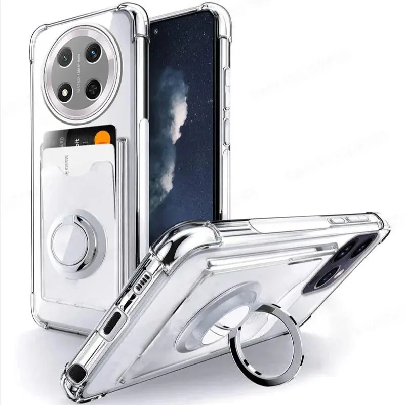 Card Slot Clear Phone Case with Shockproof Ring Holder and Soft Cover