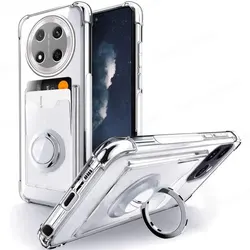 Card Slot Clear Phone Case with Shockproof Ring Holder and Soft Cover for Honor X8 4G (Silver)