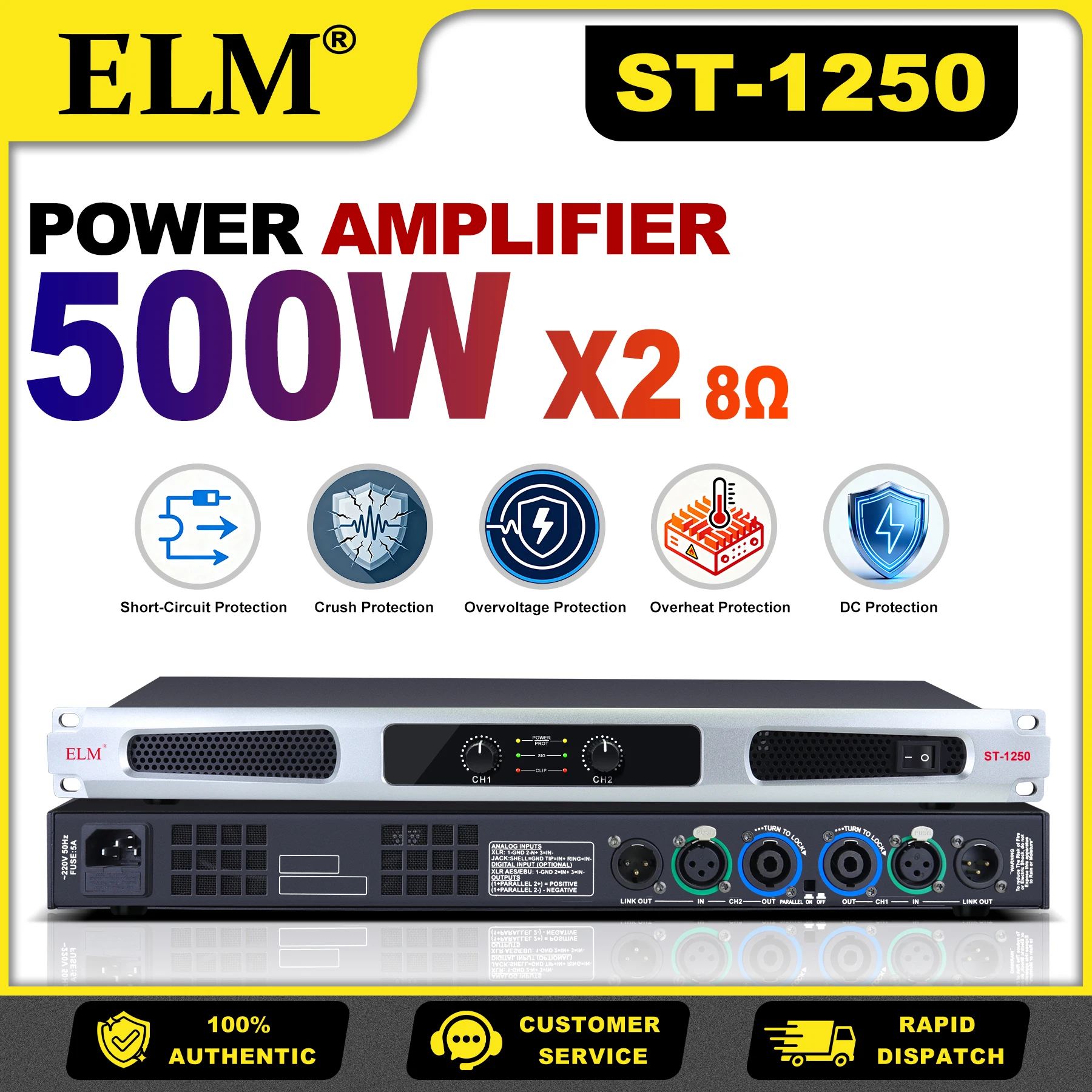 전문 파워 앰프 ST-1250 ST-1450 500W*2/4 채널 스테레오 오디오 앰프 8Ω THD 0.005% KTV 무대 홈시어터용