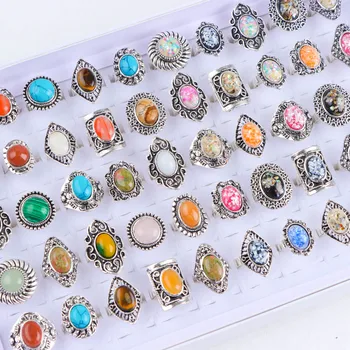 10/20/30/50Pcs/Lot Vintage Natural Stone Adjustable Rings For High-end Women Mix Style Fashion Party Jewelry Accessory Gifts 1