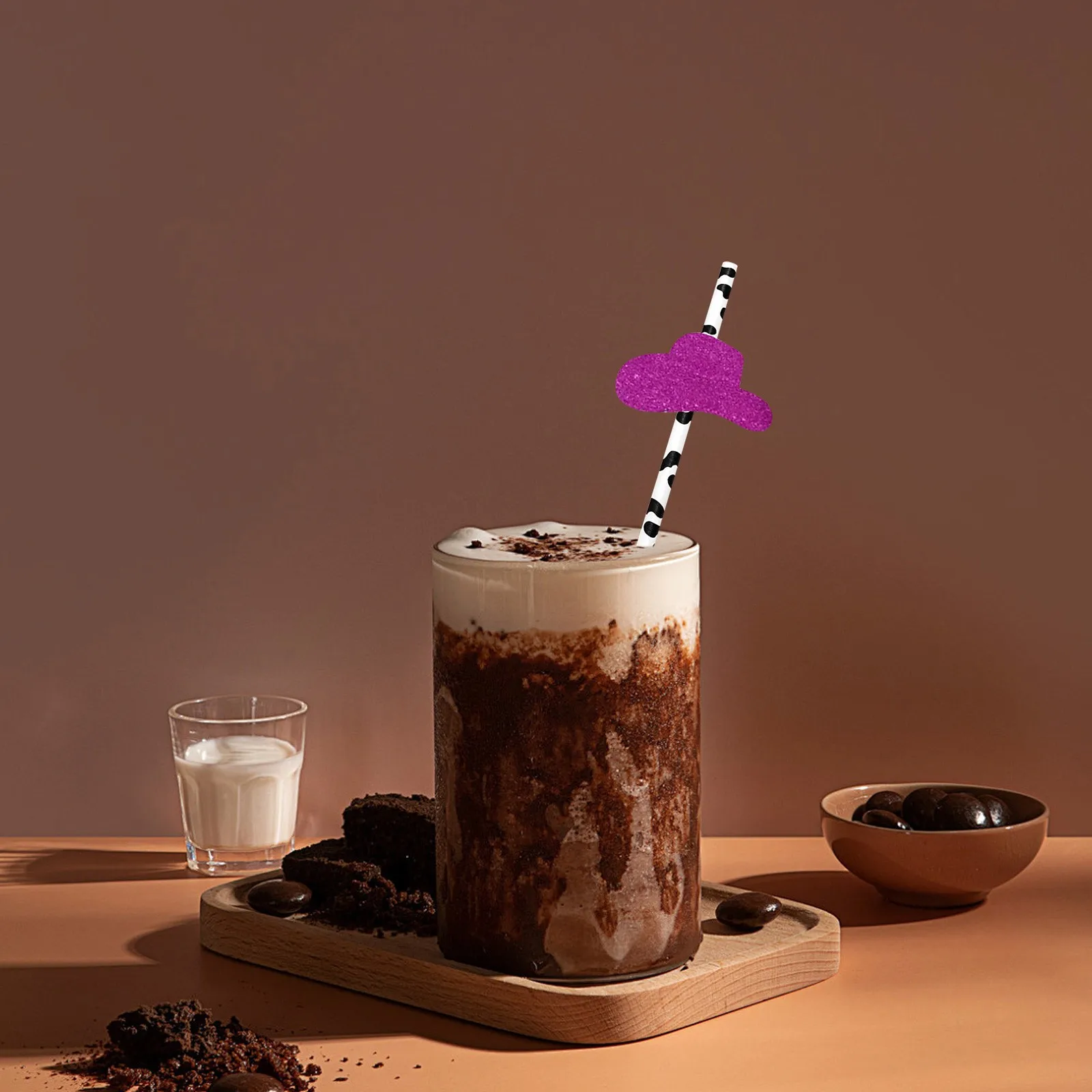 Drink Novelty Accessories Reusable Party Creative Decorations Straw Milk Cow Small Top Hat Paper Straws Disposable Degradable