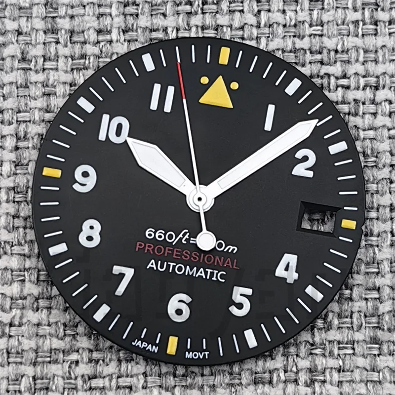 Pilot Style Black Watch Dial and Hand Sets with C3 Green Luminous - 29mm Watch Accessory