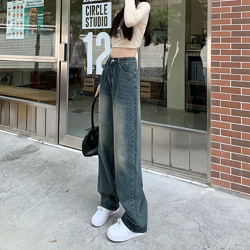 Wide Leg Jeans For Women High Waist Baggy Straight Trousers Woman Clothing Fashion Retro Blue Denim Pants Streetwear Female Mom