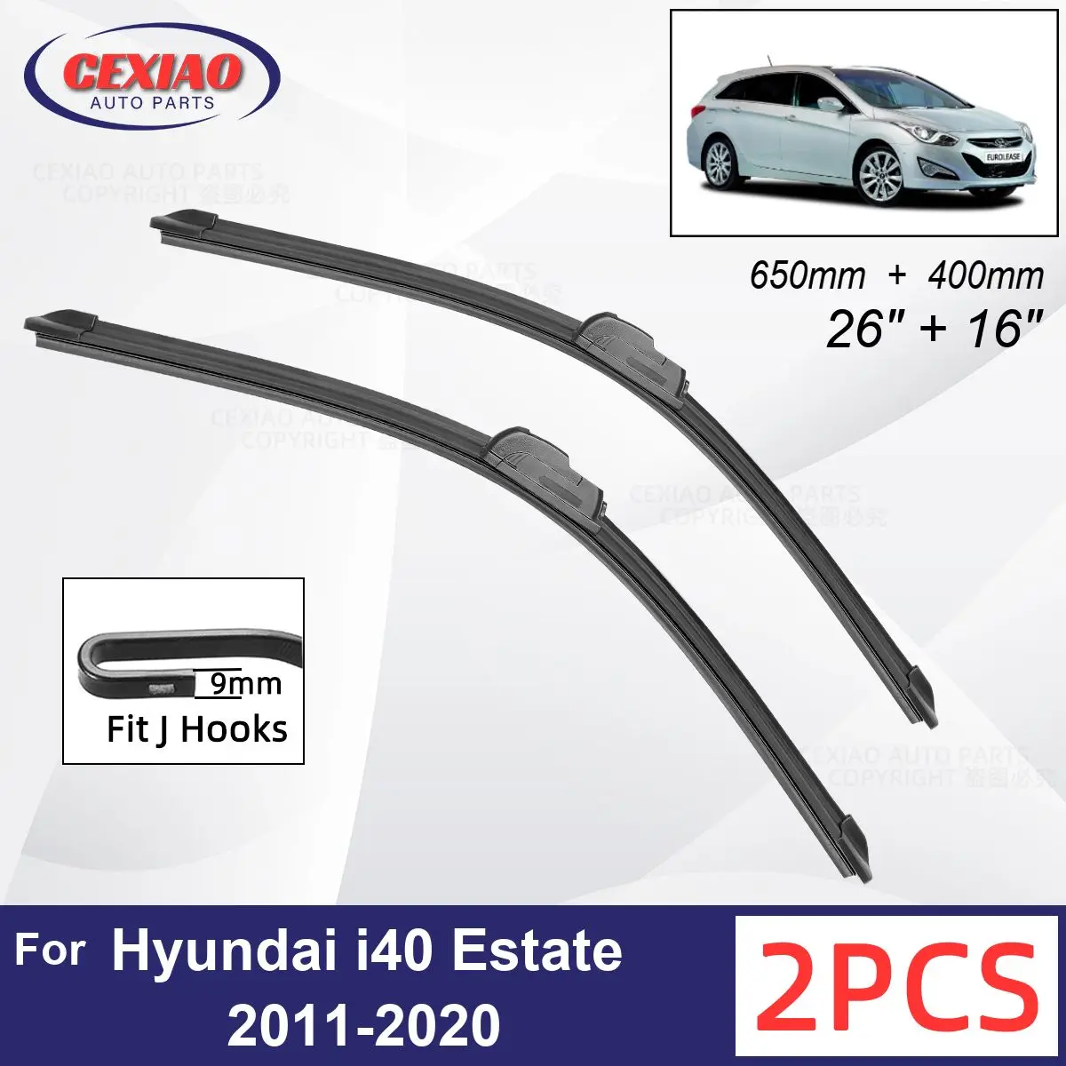 

Автомобильный стеклоочиститель для Hyundai i40 Estate 2011-2020, передние стеклоочистители, мягкие резиновые стеклоочистители для автомобильного лобового стекла 26 дюймов + 16 дюймов 650 мм 400 мм