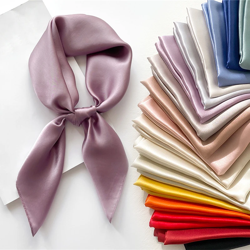 

Women Pure Silk Scarf Square Neck Scarves Hairbands Female Foulard Neckerchief Bandana Hiagh Quality Solid Bufanda Spring New