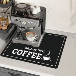 Black Coffee-Themed Quick-Drying Kitchen Counter Mat - 40x50cm (Black)