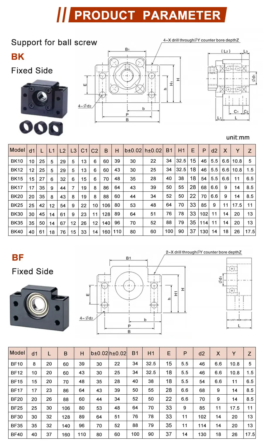 Kugelumlaufspindel-Stützlagersitz mit fester Basis BK12 BF12 FK12 FF12 EK12 EF12 BKBF12 EKEF12 FKFF12 C7/C5 Schraubenwellenlagergehäuse – Detail 8