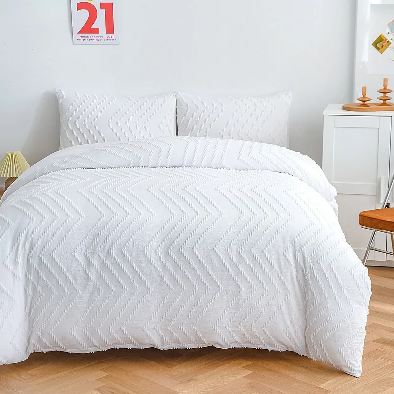 

Nordic Style Jacquard Weave Duvet Cover Set 3pcs Simplicity Solid Color Comforter Cover Pillowcases Full Size Bedding Set TJ7052