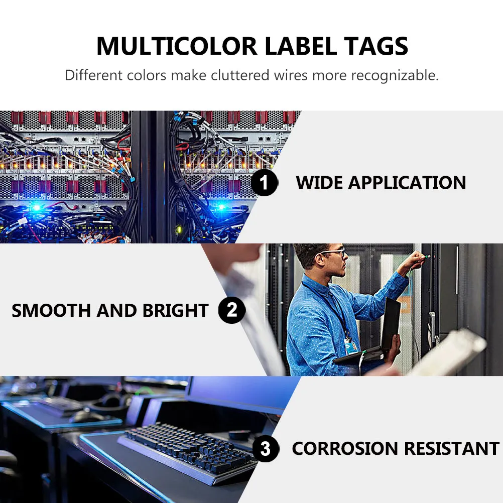 10Pcs 오래 지속되는 네트워크 케이블 라벨 태그 학교 배선용 다색 자체 접착 방수 라벨