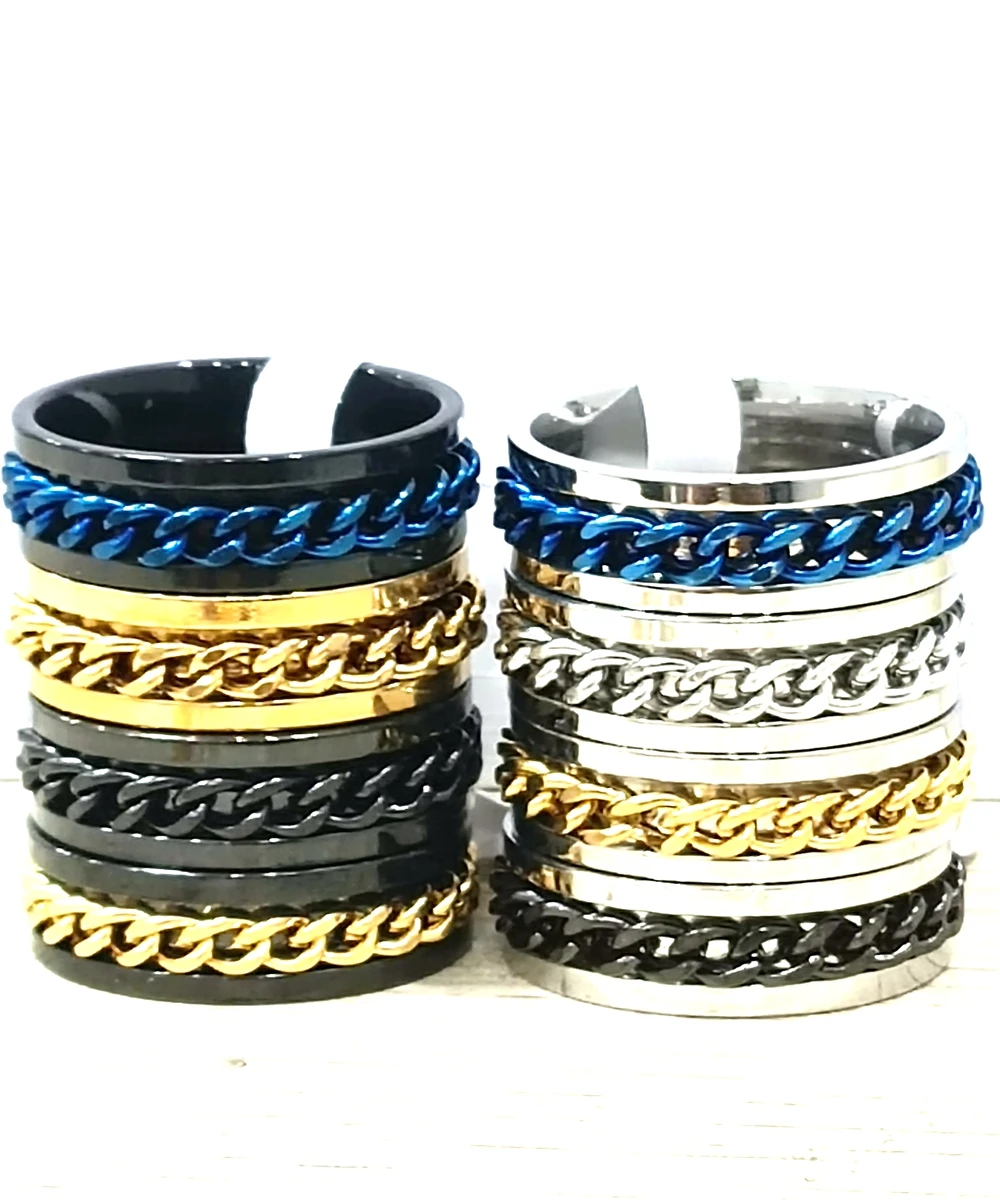 30pcs High Quality  Men Women SPIN Chain Stainless Steel Spinner Rings Wholesale Jewelry Lots 5