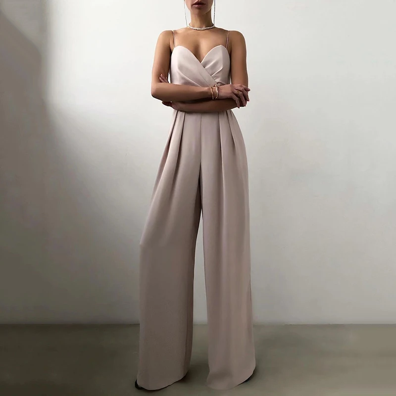 sexy Breast wrap sling women jumpsuit fashion elegant Suspender sleeveless solid party rompers High Waist Wide Leg Jumpsuits