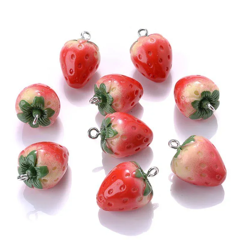 5/10Pcs Simulation Strawberry Resin 3D Prop Model Pendant DIY Jewelry Accessories Charms Earrings Necklace Decorative Pendant