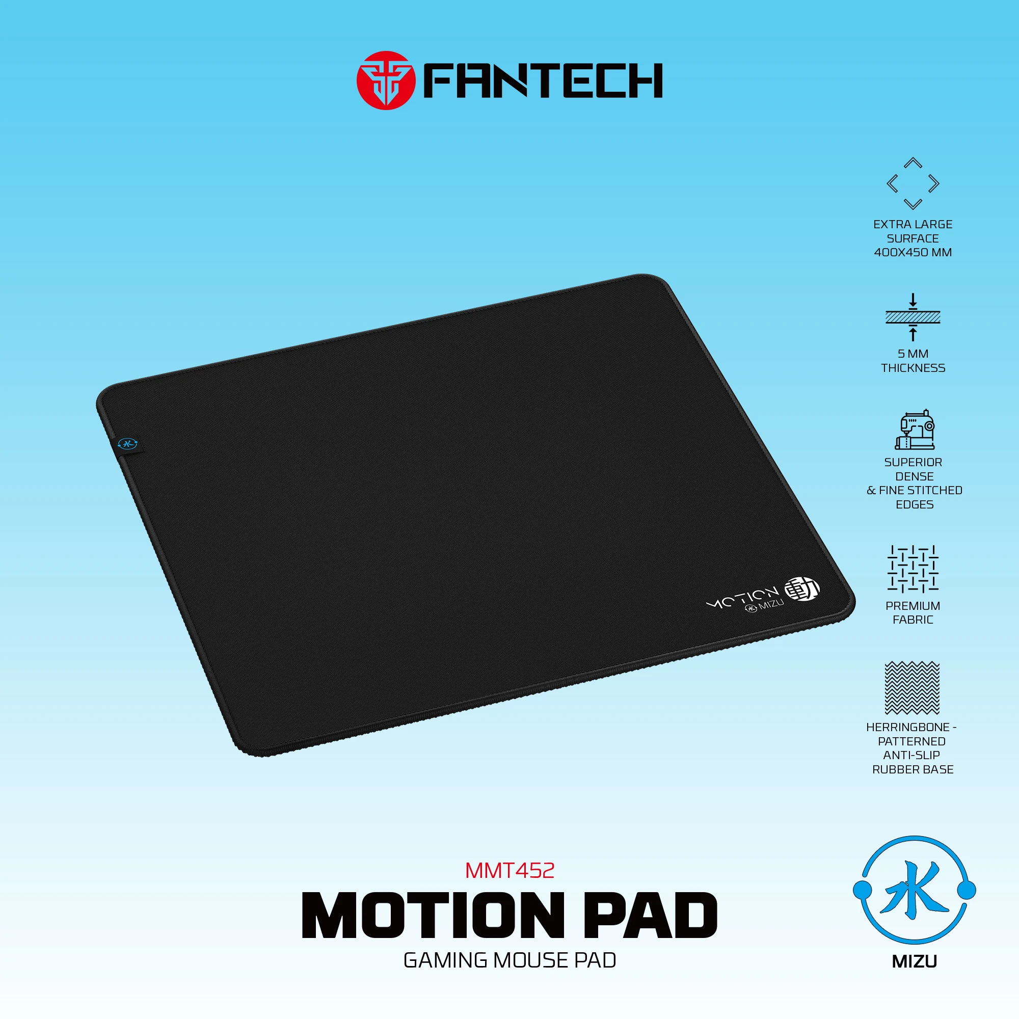 FANTECH MONTION PAD Premium Speed & Control Gaming Mousepad - Large 400x450x5mm, Sunken Stitch Design