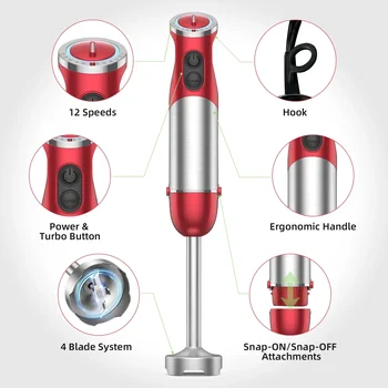 Handheld Kitchen Blender: 5-in-1 1000 Watt Multi-Purpose Hand Blender, 12-Speed Stick Blender for Food, Soups, Purees and Cakes 2