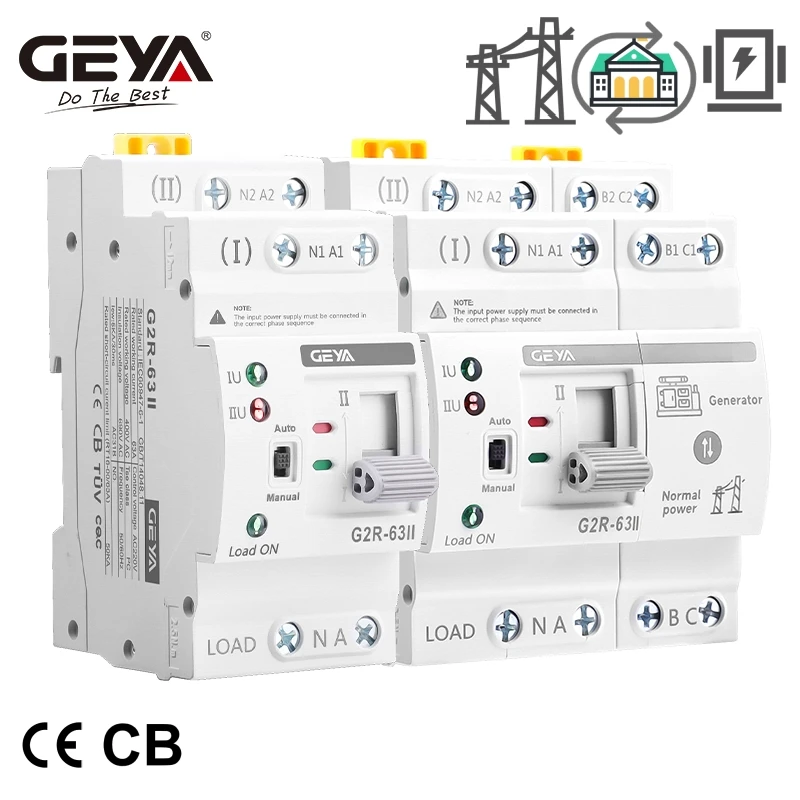 GEYA G2R Din Rail 2P 4P ATS double puissance commutateur de transfert automatique commutateurs de sélection électrique puissance ininterrompue 25A 40A 63A