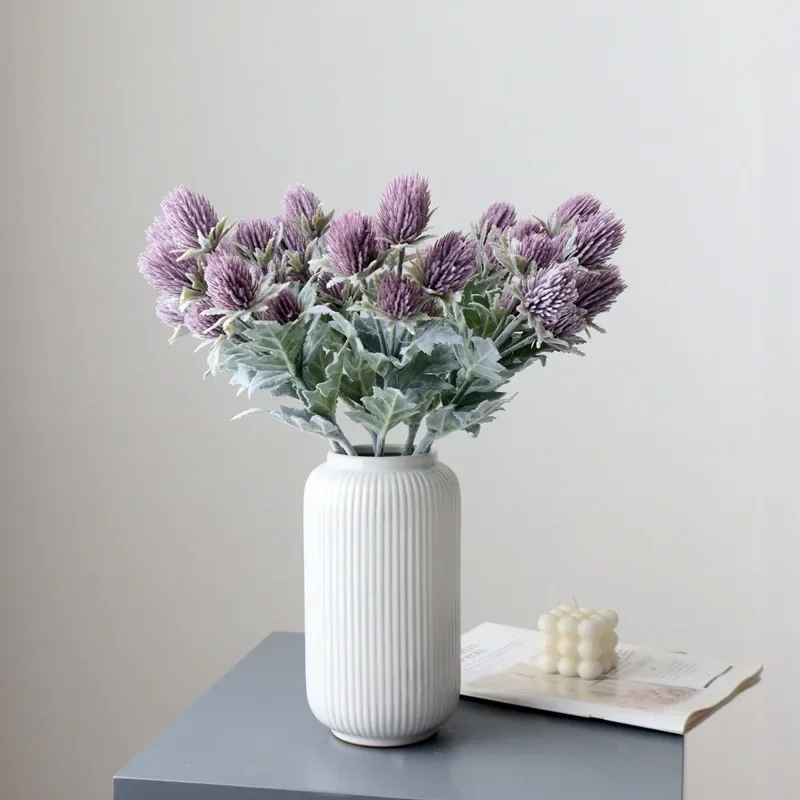 Flocked Eryngium Thistle Flower Bouquet for Wedding and Home Decor