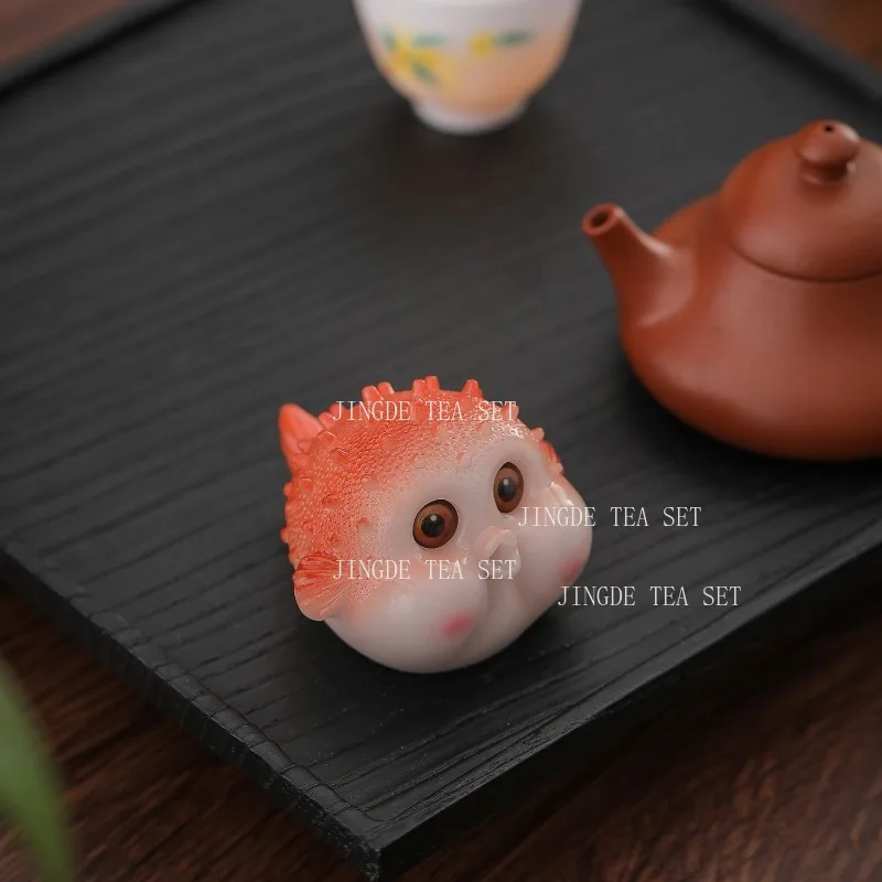 1pcs Color Changing Bubble Fish Tea Pet Lucky Pufferfish Decoration Tea Ceremony Accessories Desktop Ornament Cute Tea Play