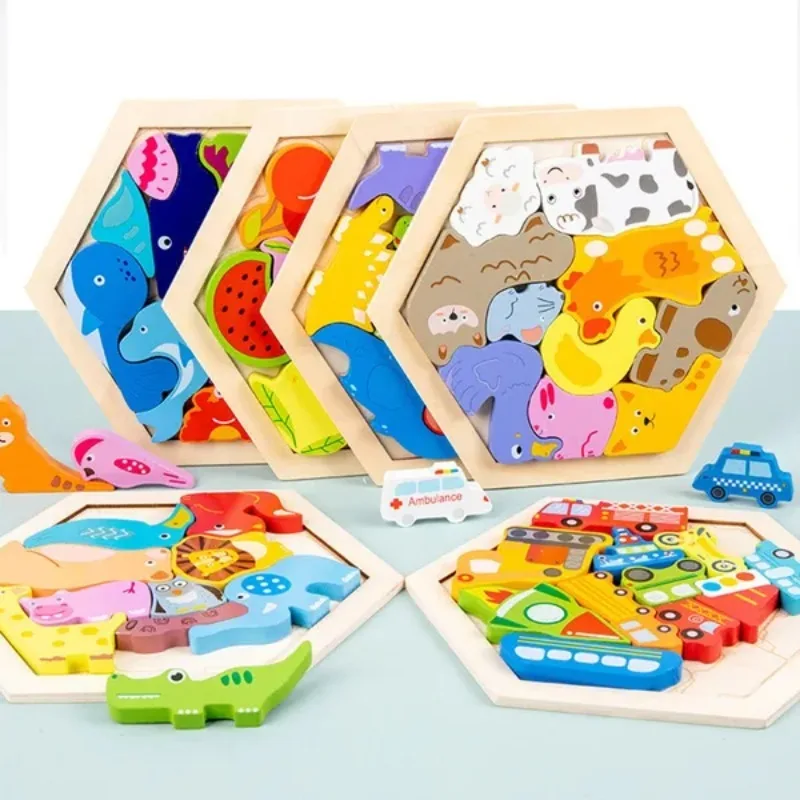 Wooden Puzzle Balance Block Cartoon 3D Jigsaw for Baby Montessori Shape Matching Developmental Learning Toy Toddler Gift ONS 32 pack montessori education toddler matching cards learning games for kids toys for kids 2 to 4 years old cartoon puzzle baby