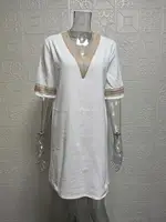 Robe Sexy à Col en V pour Femme, Brodée Personnalisée, Décontractée, Couleur Unie, Été 5
