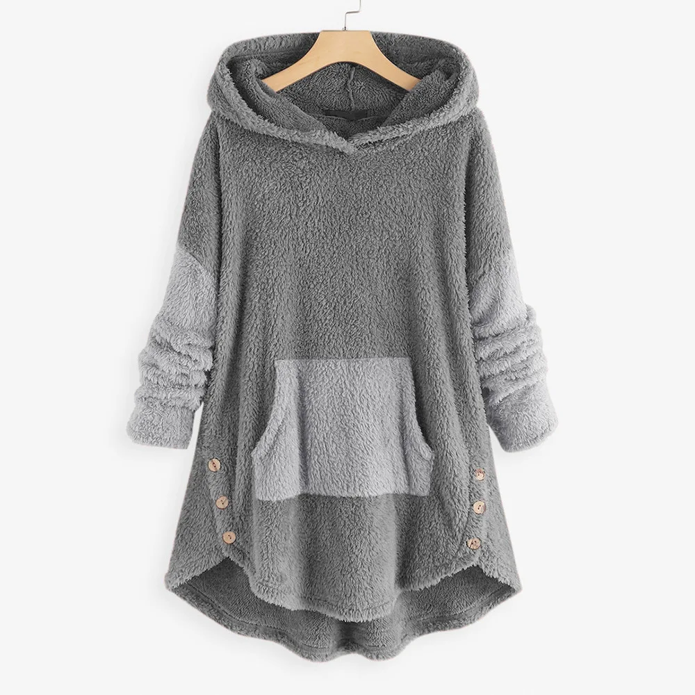 Fall Winter Fashion Women's Coat Korean-Style Loose Plush Women's Solid Color Hooded Sweater