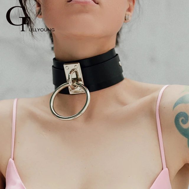 BDSM Collar Leather Choker with Chain Leash Necklace for Women Men | Emo  Gothic Clothing | Sexy Adult Locking Sex Toys