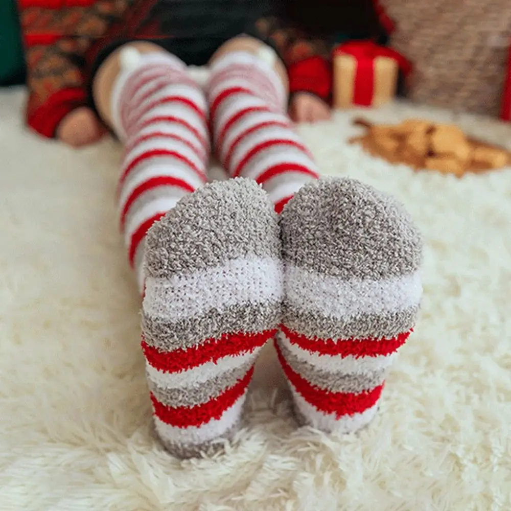 Tube Socks Women Stripe Christmas Gift Snowman Santa Claus Elk Ladies Hosiery Floor Socks Christmas Stockings Cotton Calf Socks