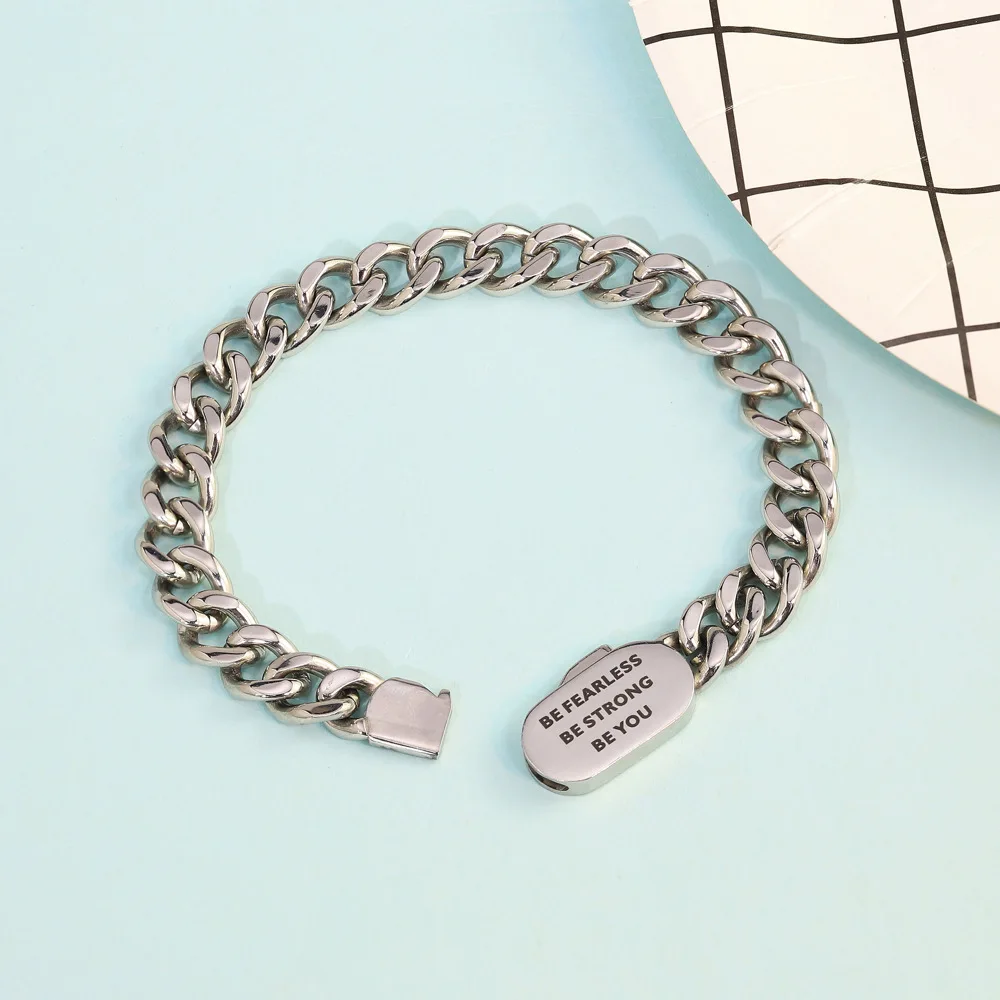 DOREMI Energinox Latest Custom Hip Hop 10mm Stainless Steel Cuban Link Buckle Bracelet Personalized Custom ID Name Men Bracelet