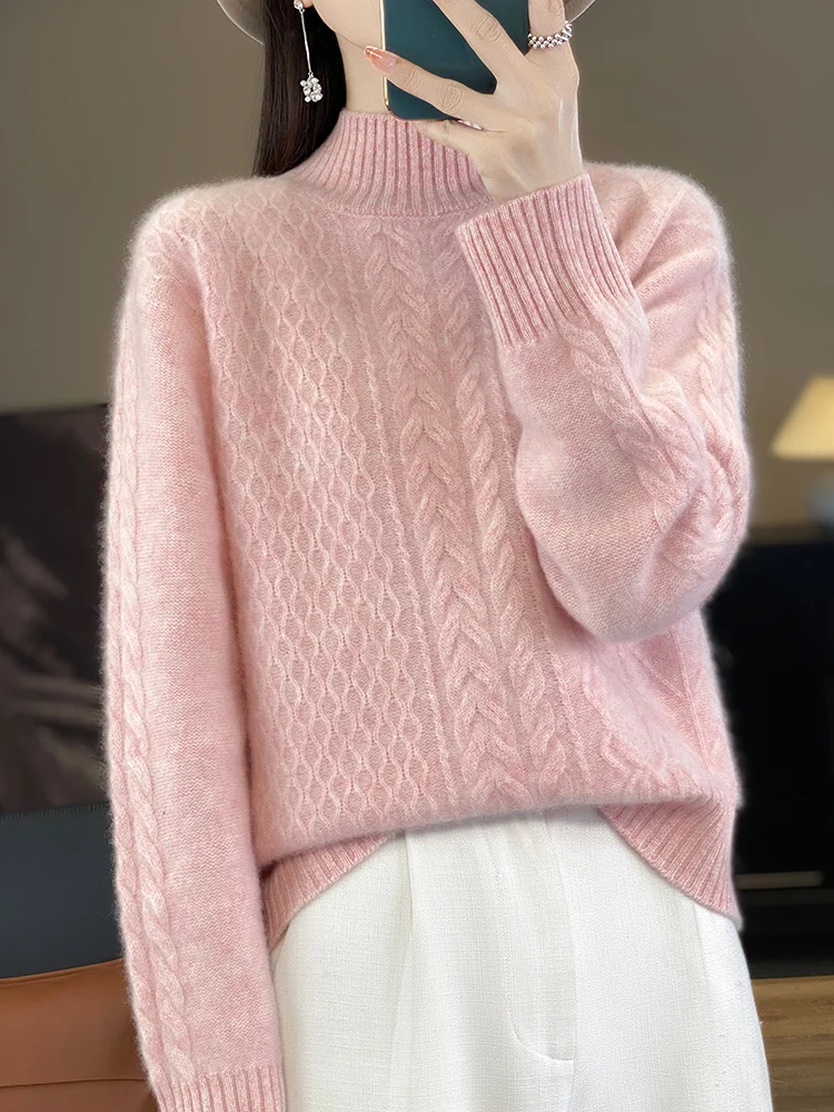 PB&J Outline Ladies Flat Knit Viscose Mock Neck Sweater - Stone main image 0
